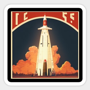 Vintage Space Rocket Launch Poster Sticker